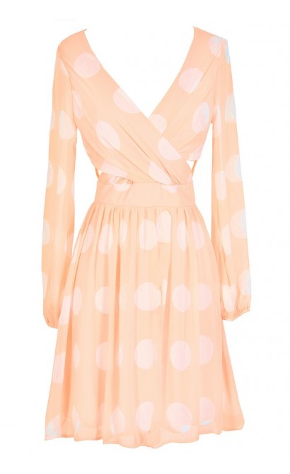 Polka Dot Crossover Chiffon Dress in Orange Crush